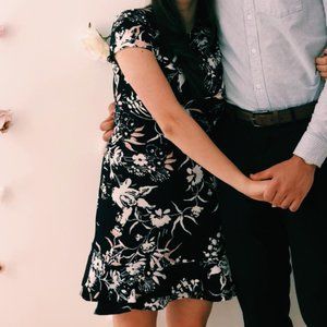 Aqua Ruffle Hem Floral Dress